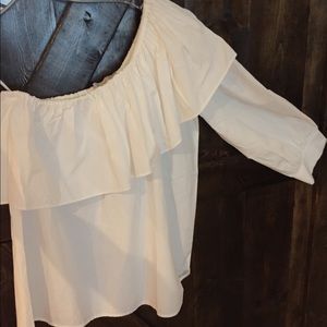LOFT off shoulder white ruffle top